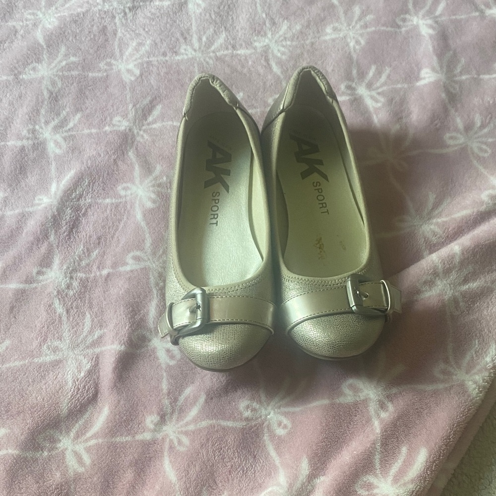 Anne Klein Sport Metallic Silver Ballet Flats with Buckle